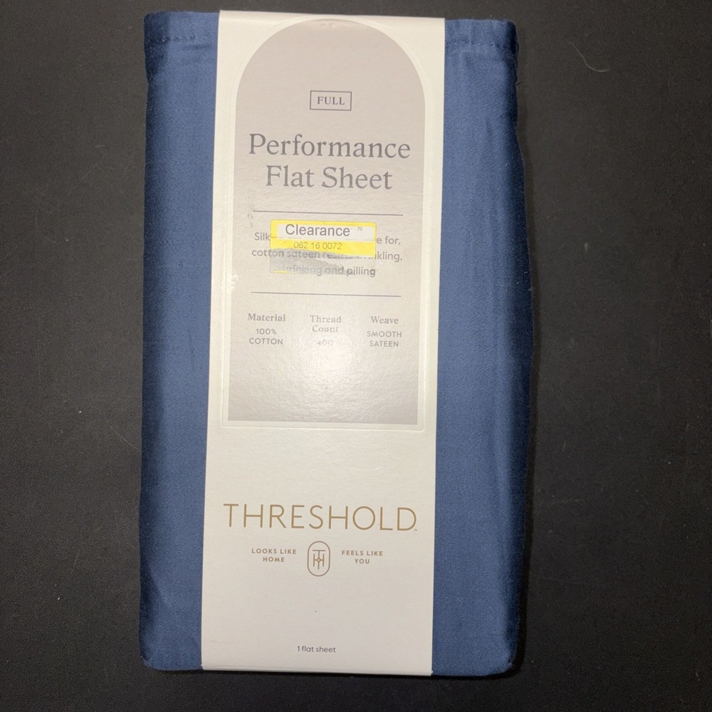 Full 400 Thread Count Performance Flat Sheet Metallic Blue Threshold Cotton 0782